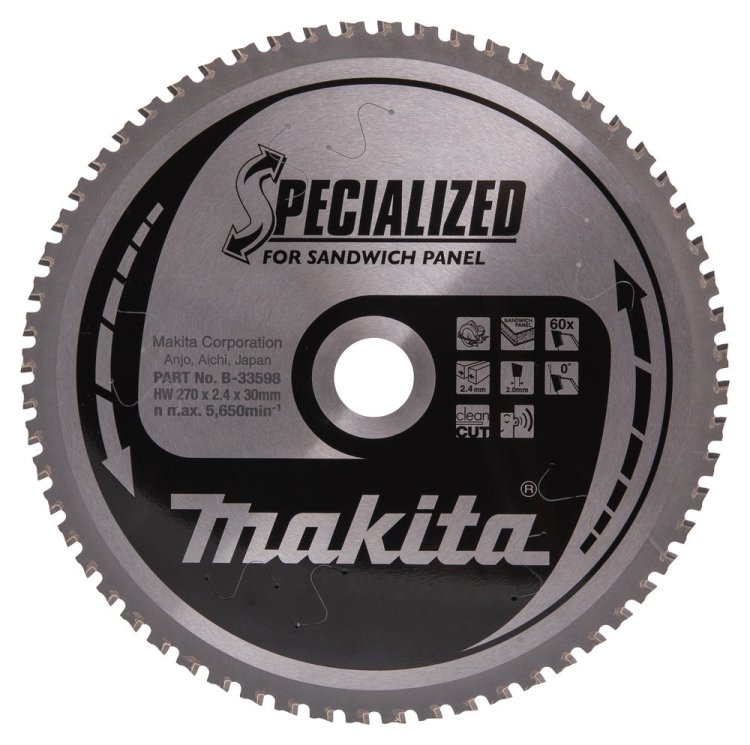 Disco sierra circular , Specialized T.C.T, 270 x 30 mm, 60 D B-33598 Makita